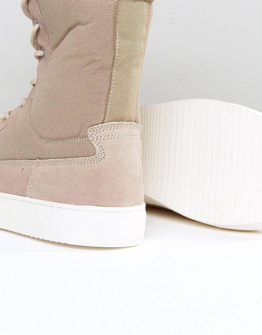 ASOS Denim Sneaker Boots In Stone With 
