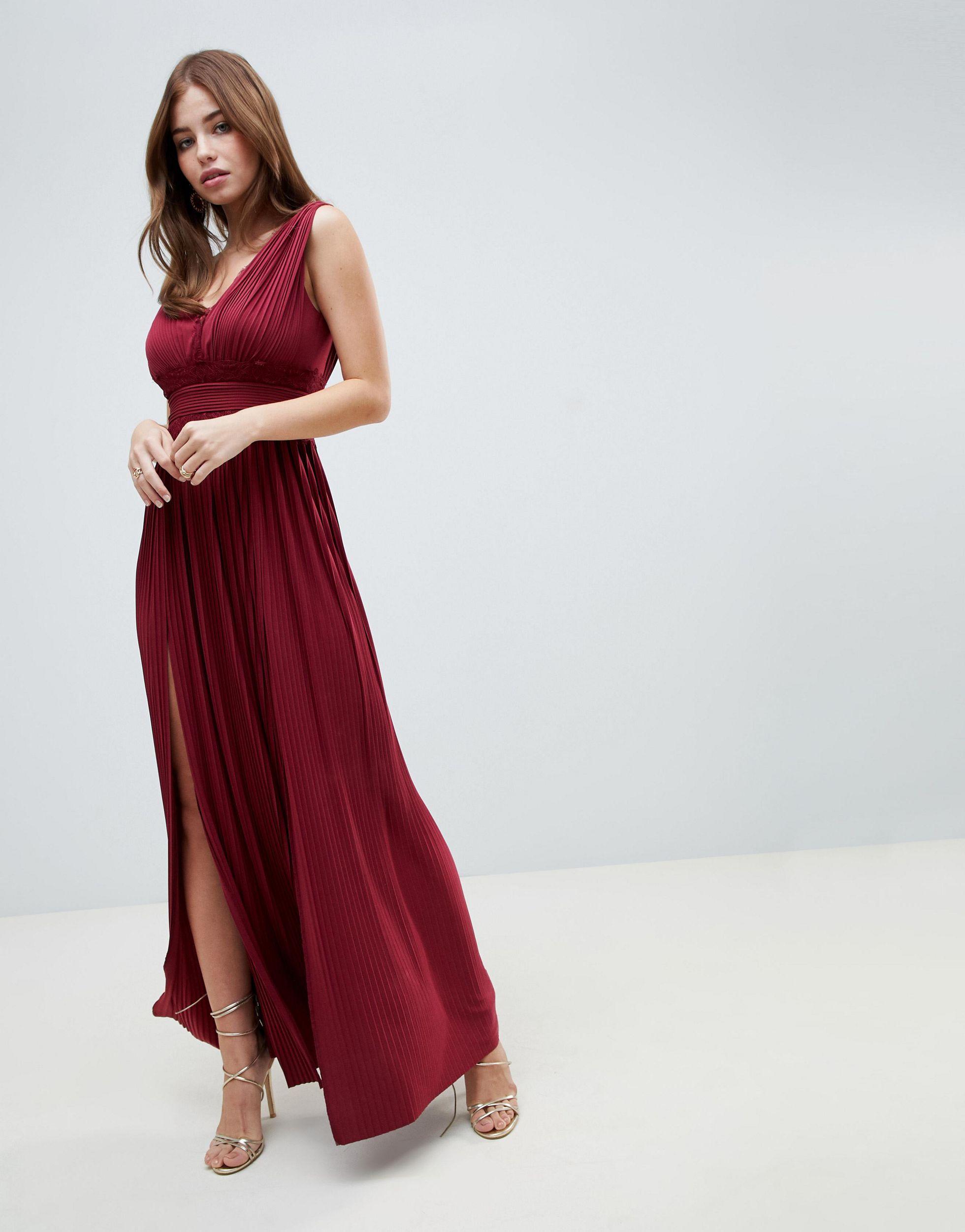 premium lace insert pleated maxi dress