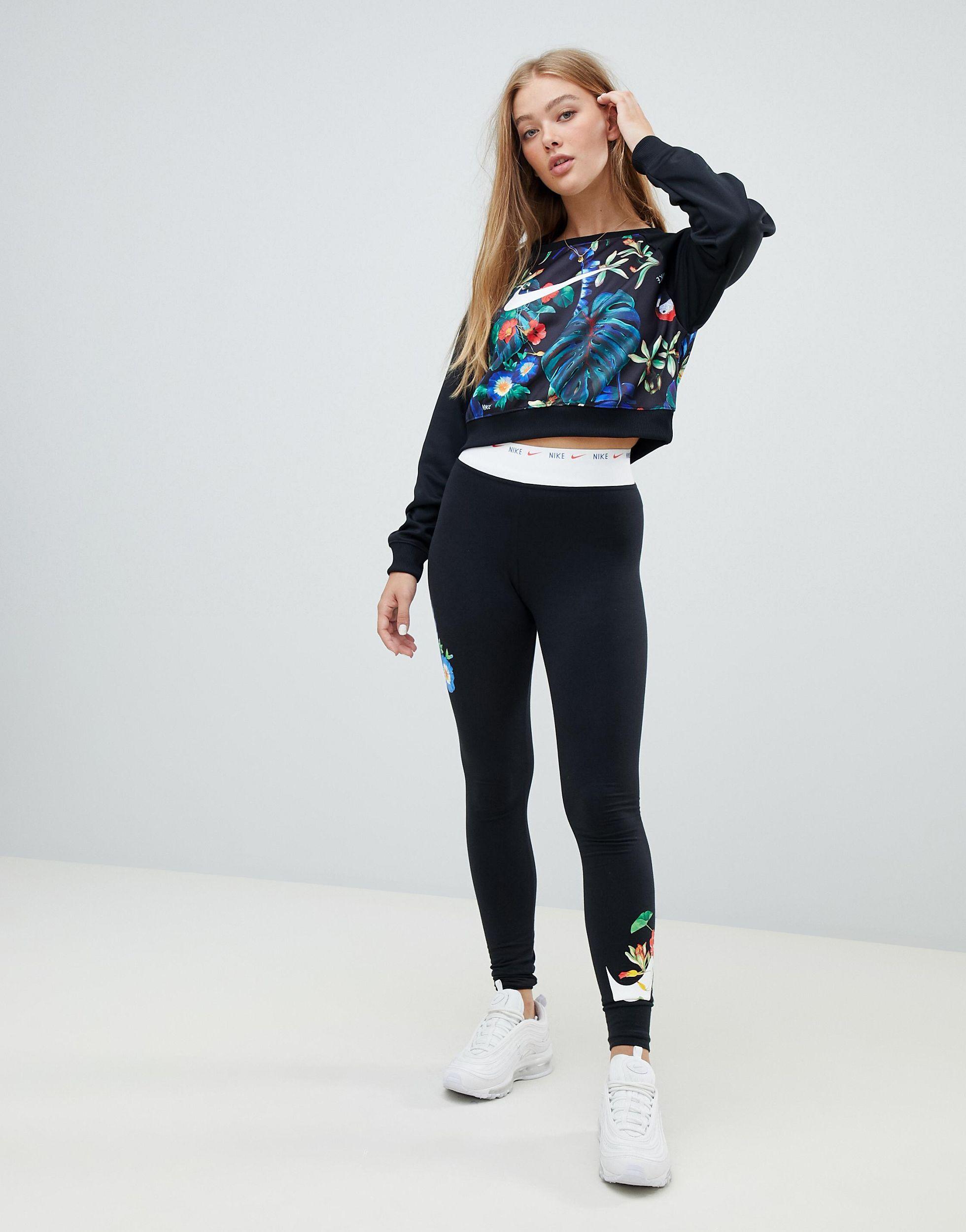 Nike Hyper Femme Floral Logo Leggings in Black/White (Black) - Lyst