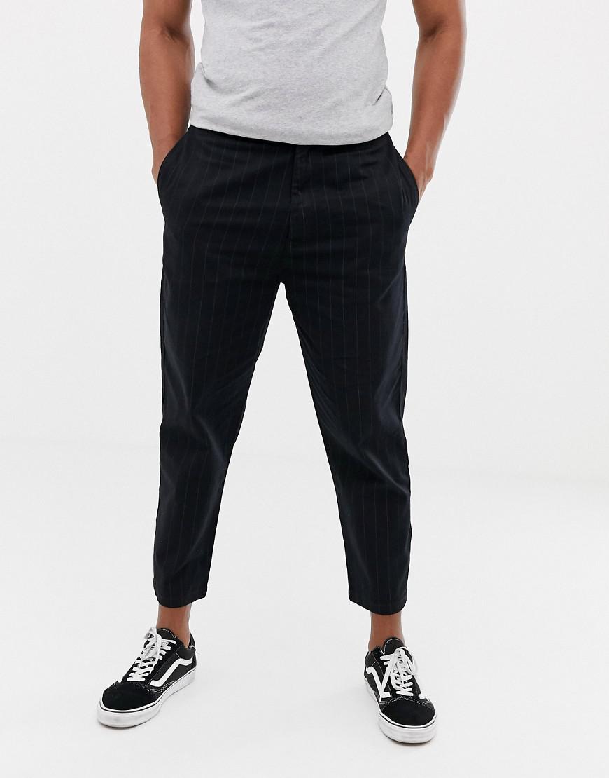 Bershka Denim Carrot Fit Trousers With Pin Stripe In Black for Men | Lyst