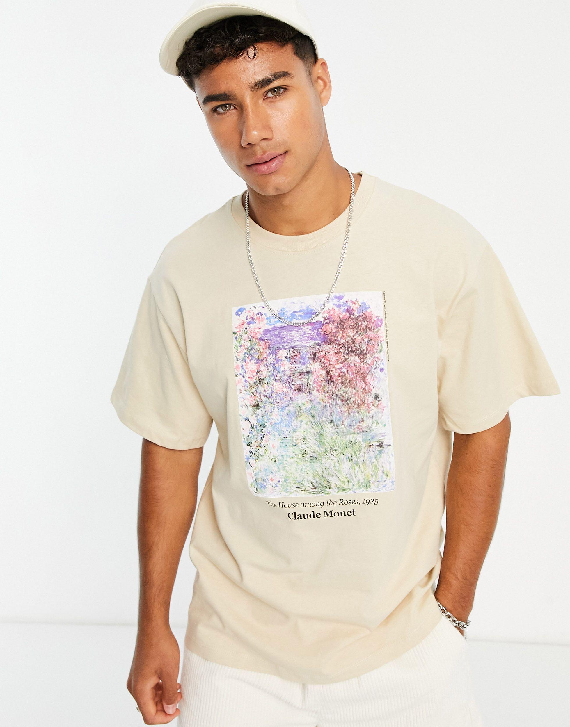 Pull&Bear Monet The House Among The Roses T-shirt in White for Men | Lyst