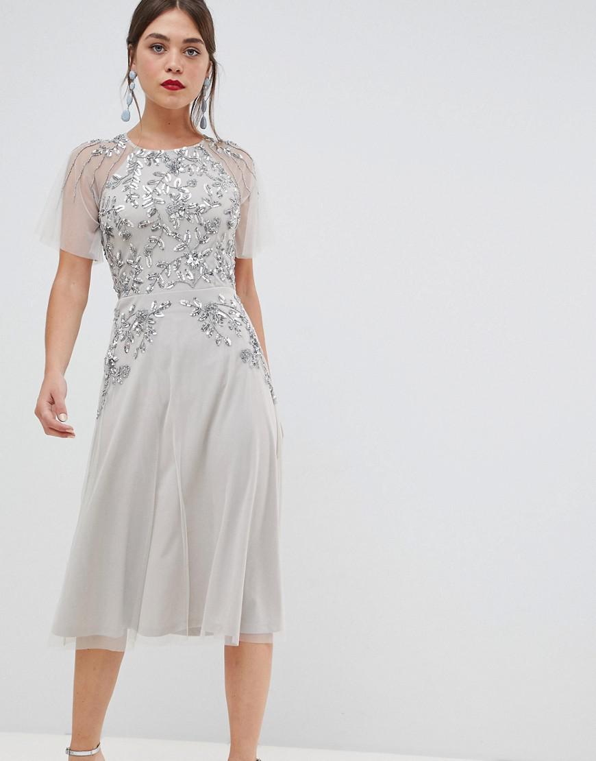 Silver Midi Dress With Sleeves Factory ...