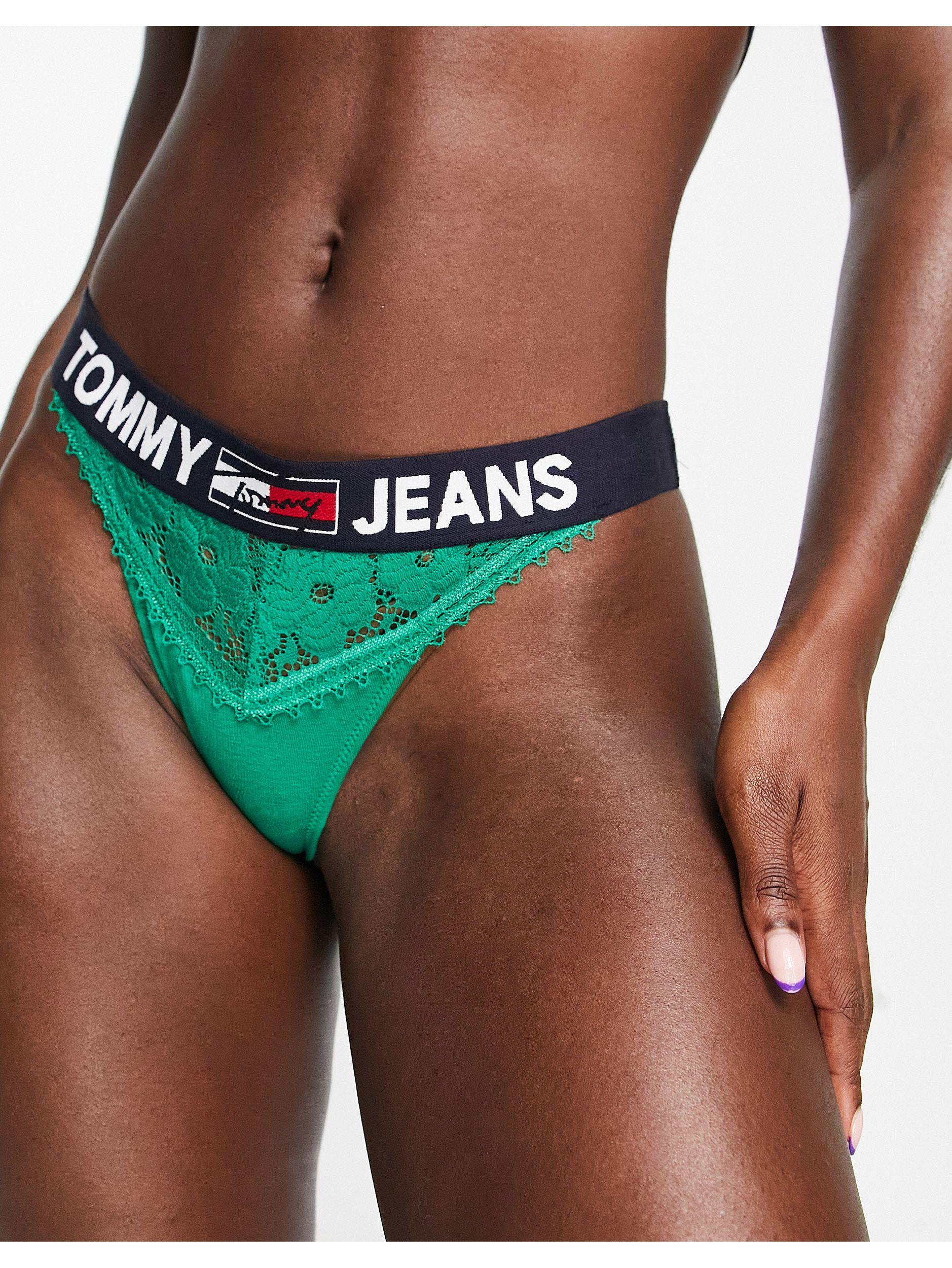 Tommy Hilfiger Tommy Jeans Signature Lace Thong in Green | Lyst