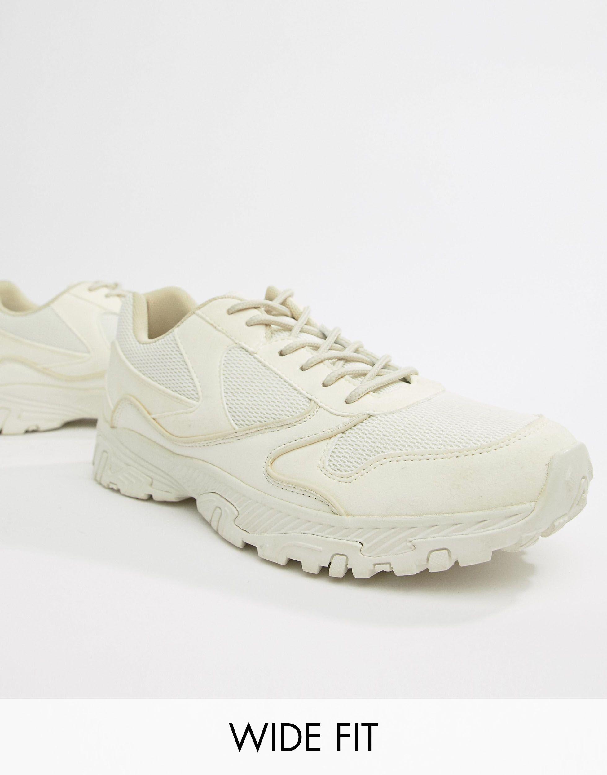 wide fit chunky white trainers
