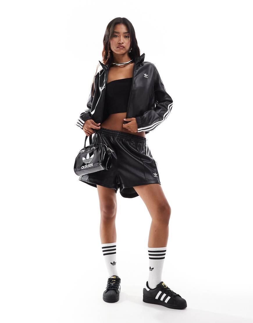 adidas Originals Faux Leather Track Jacket in Black Lyst UK