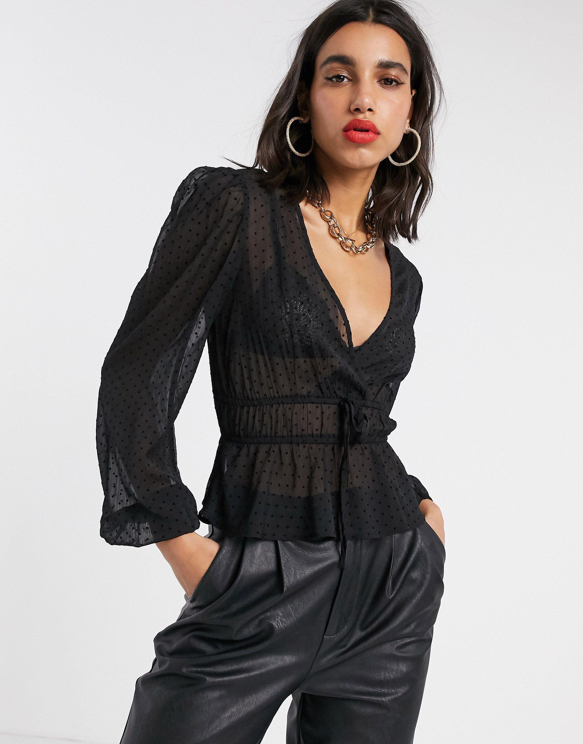 Blusa transparente Stradivarius de color Negro | Lyst