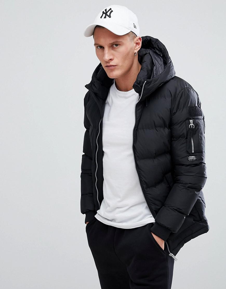 Pull&Bear Fleece Hooded Puffer Jacket In Black for Men | Lyst