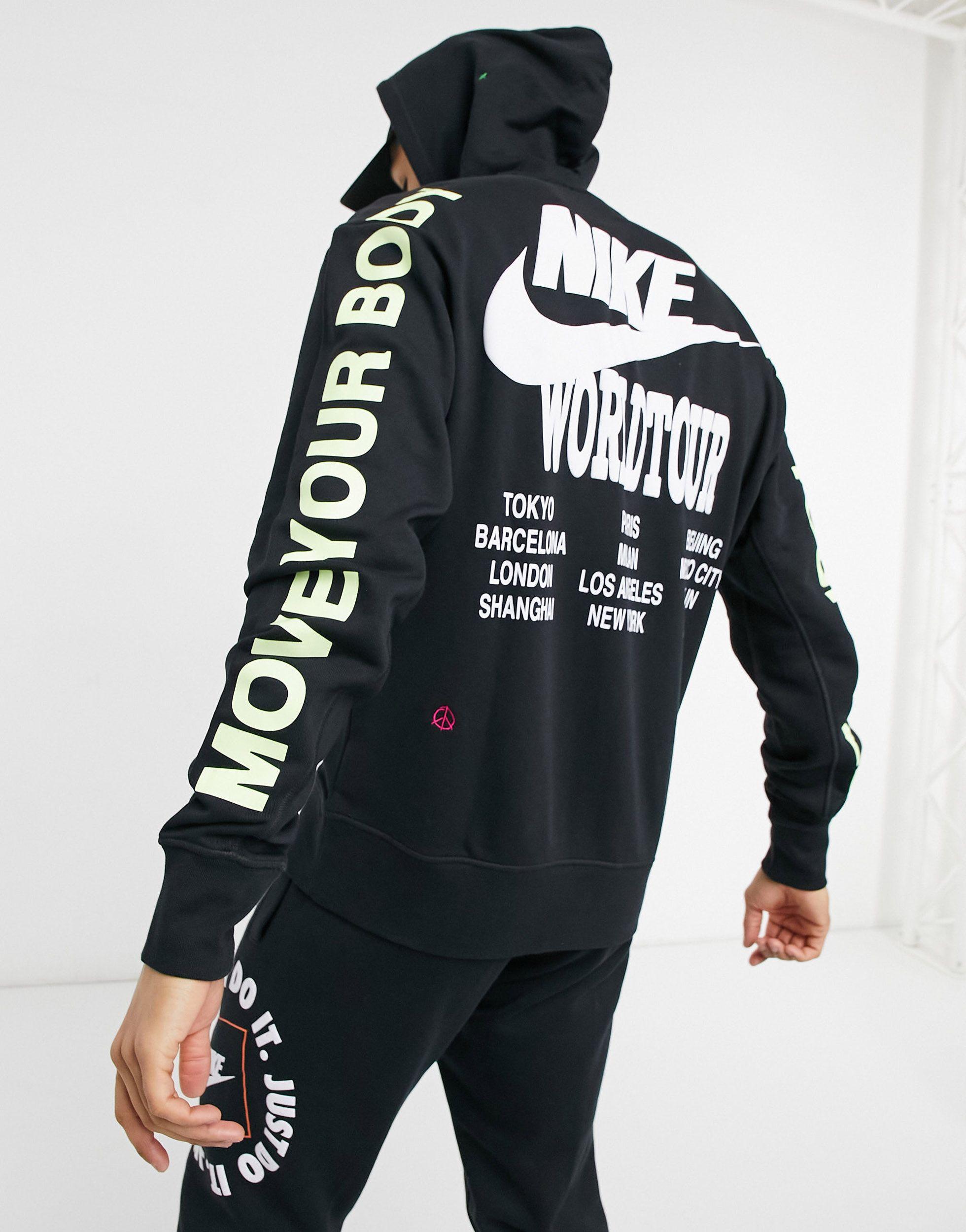 Nike World Tour Pack Graphic Hoodie in Black for Men | Lyst