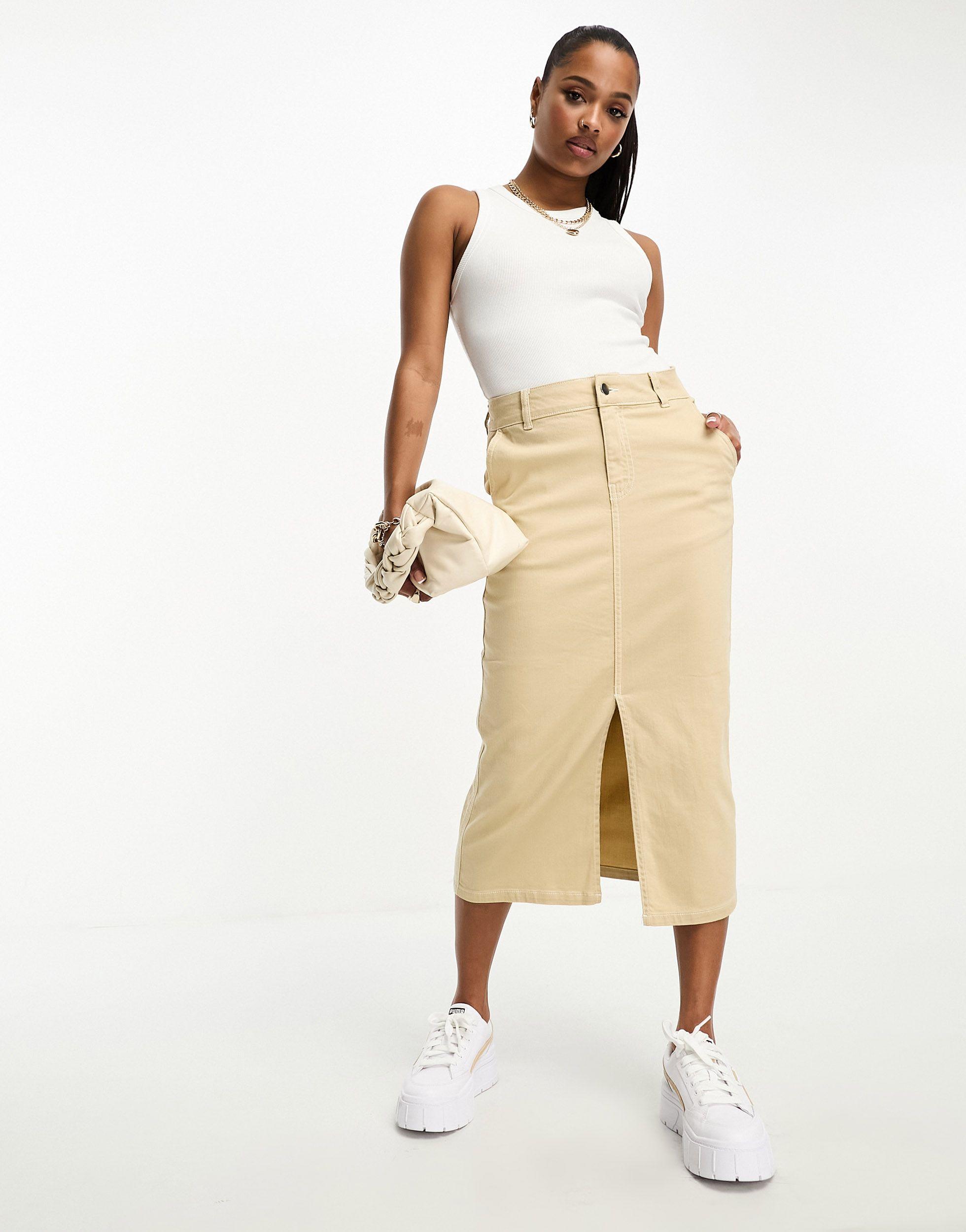 definitive Grine trofast Vero Moda Column Denim Skirt in Natural | Lyst