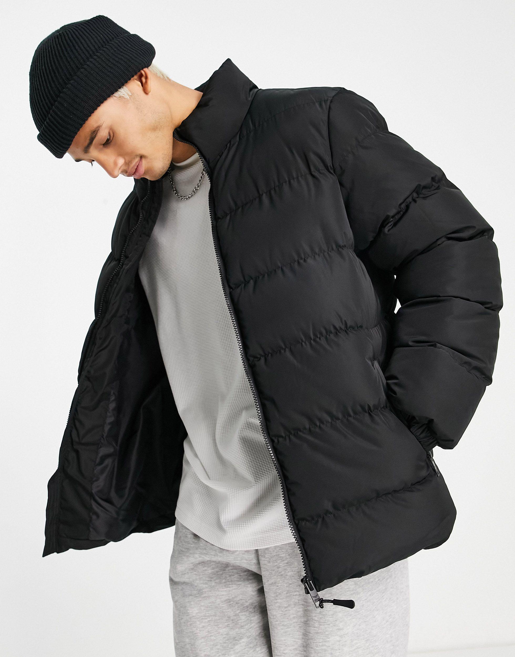 Threadbare Funnel Neck Puffer Jacket in Black for Men | Lyst