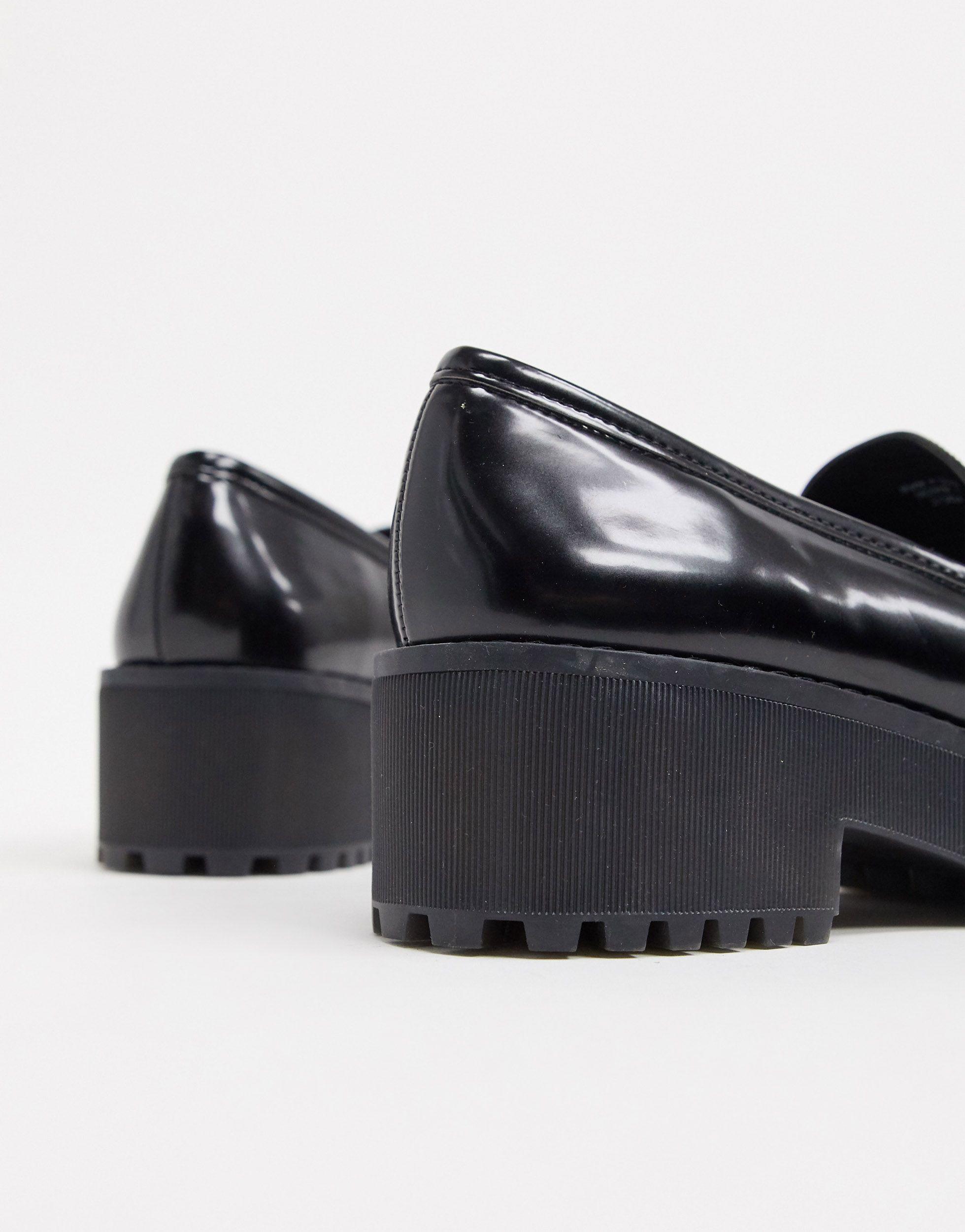 black chunky platform loafers
