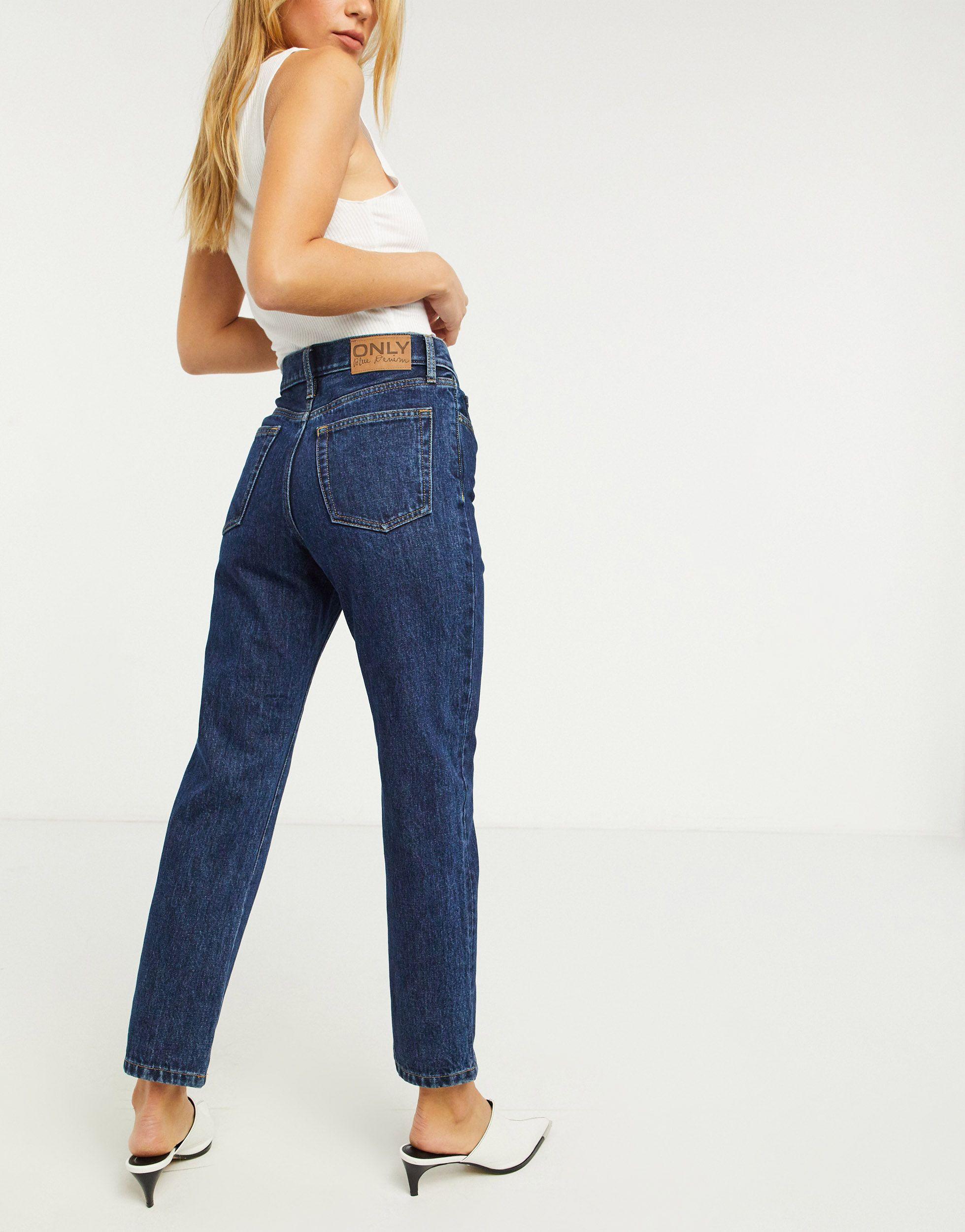 ONLY Fine Straight Leg Jeans With High Waist in Blue | Lyst