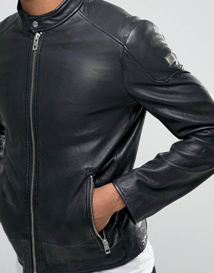 BOSS Orange By Hugo Boss Leather Biker Jacket - Black for Men | Lyst