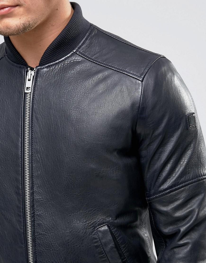 hugo boss navy leather jacket