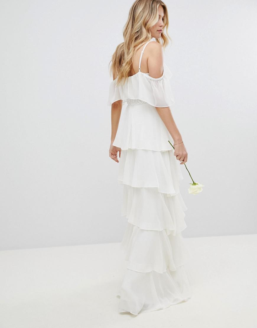 Pleated Tiered Cold Shoulder Maxi Dress 