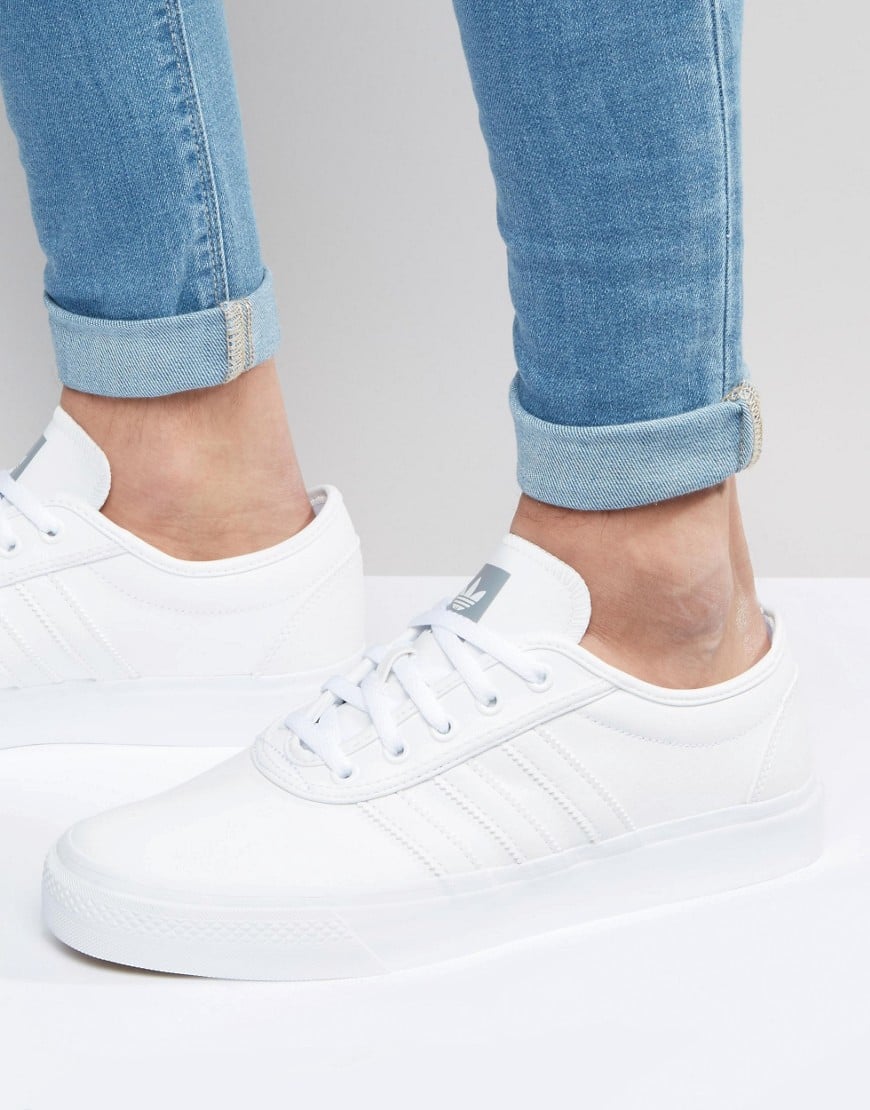 white leather adidas trainers mens