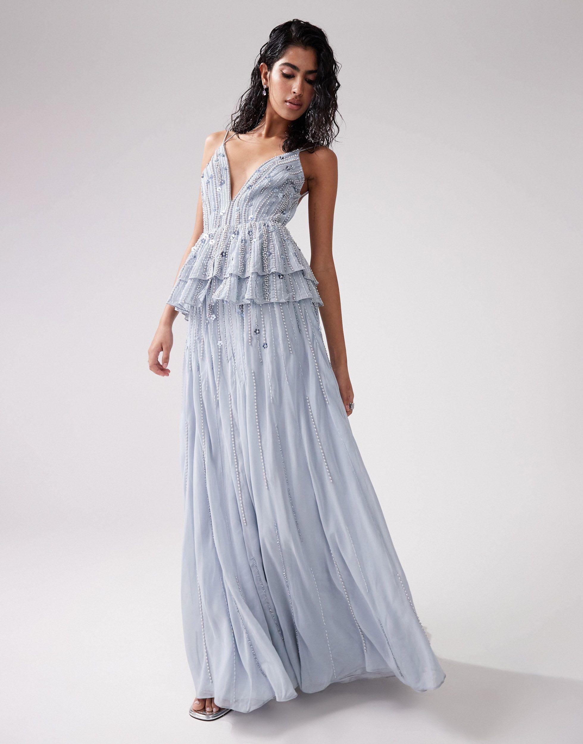 ASOS Cami Maxi Dress With Floral Embellishment And Tiered Peplum in White | Lyst ASOS Cami Maxi Dress With Floral Embellishment And Tiered Peplum in White | Lyst