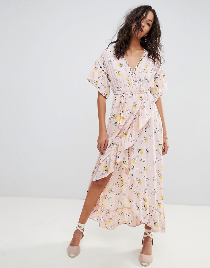 pink floral wrap maxi dress
