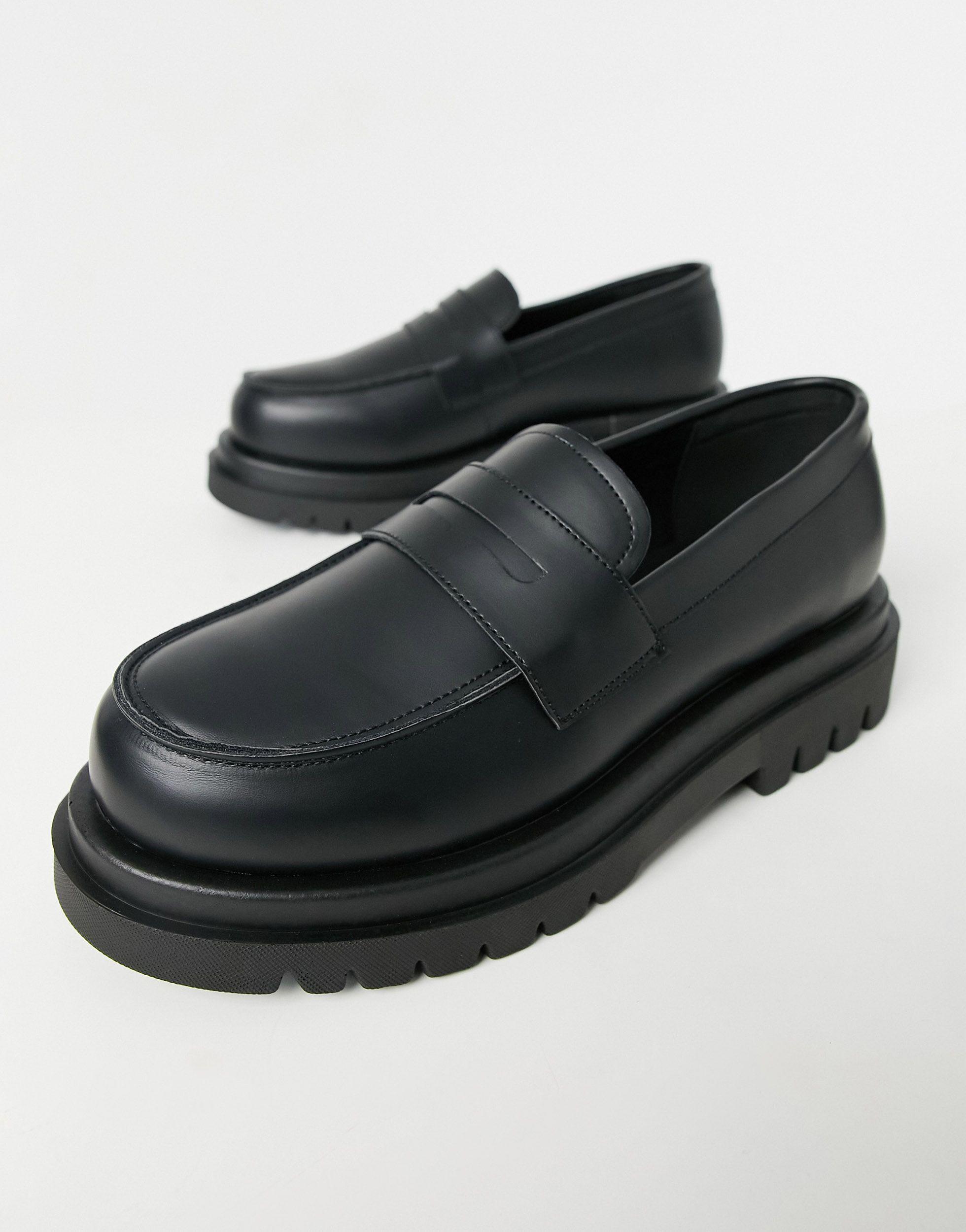 Truffle Collection Wide Fit Chunky Loafers in Black for Men Lyst