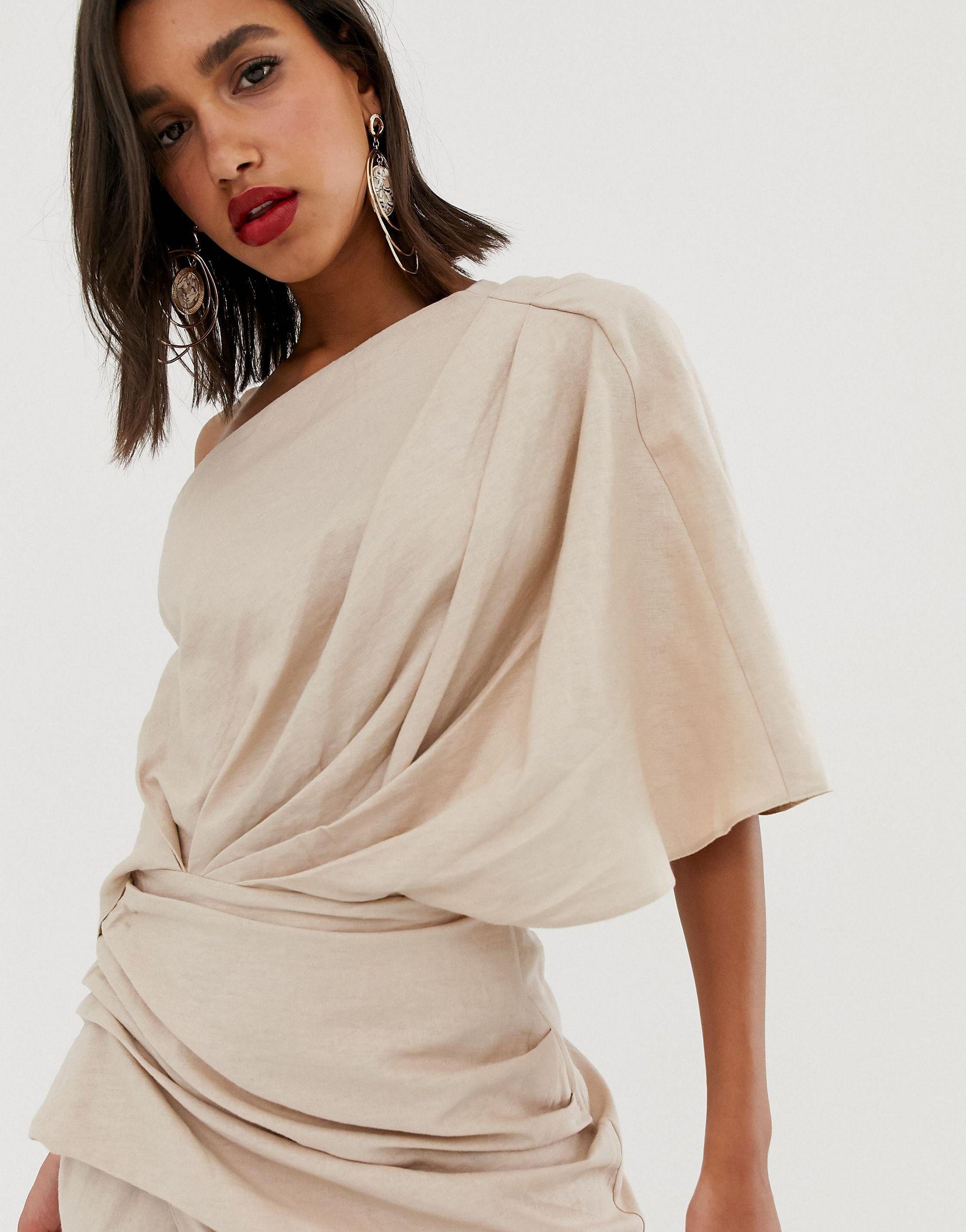 Asos edition drape asymmetric linen midi dress sales