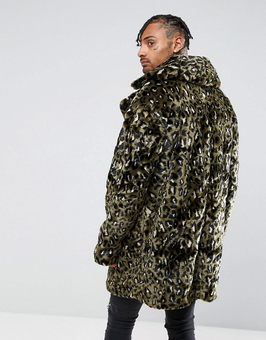 The New County Jacket In Leopard Teddy Faux Fur in Green for Men - Lyst