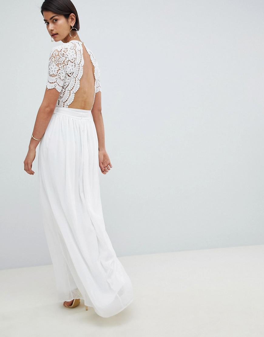 Club L Short Sleeve Crochet Lace Maxi Dress With V Neck in White | Lyst