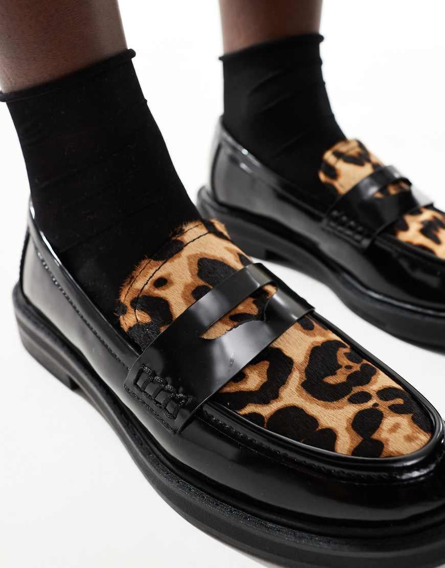 Pull&Bear Contrast Leopard Loafers in Black Lyst UK