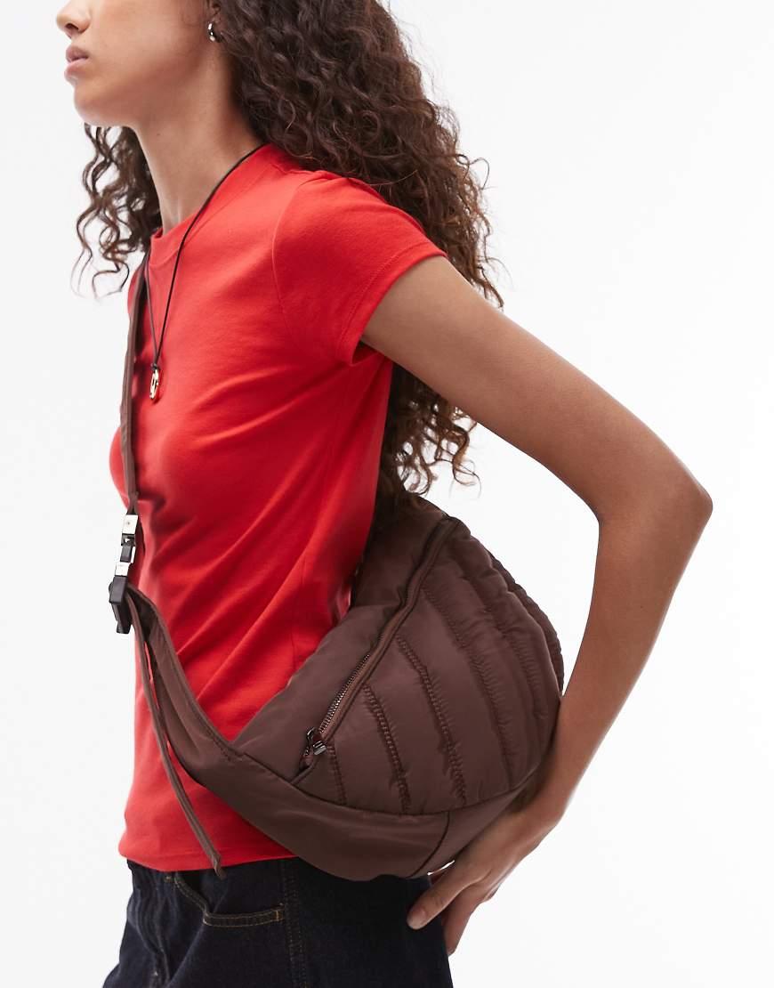 TOPSHOP Cora Nylon Quilt Cross Body Bag With Front Pocket in Red