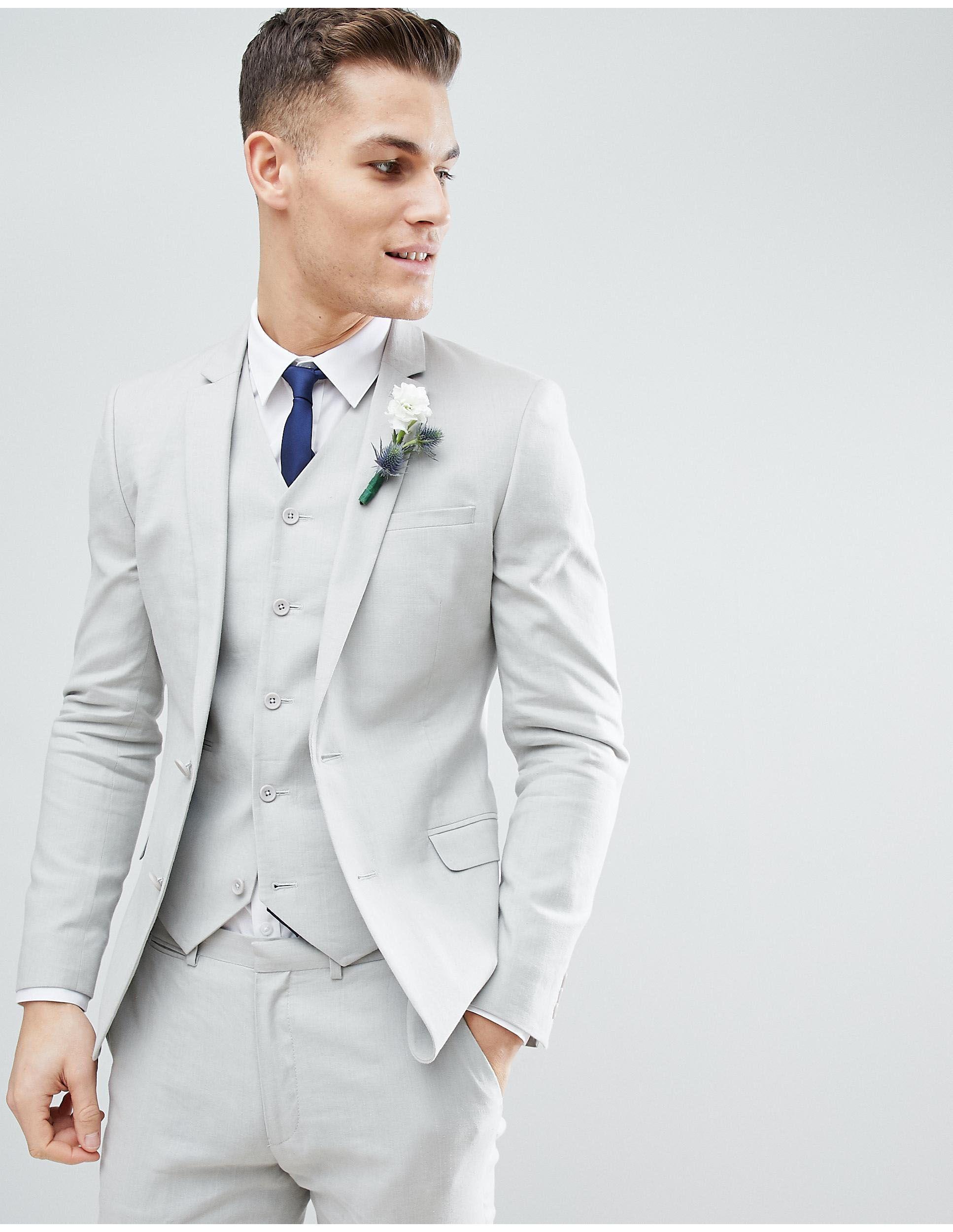ASOS Wedding Super Skinny Suit Jacket In Ice Grey Linen in Grey