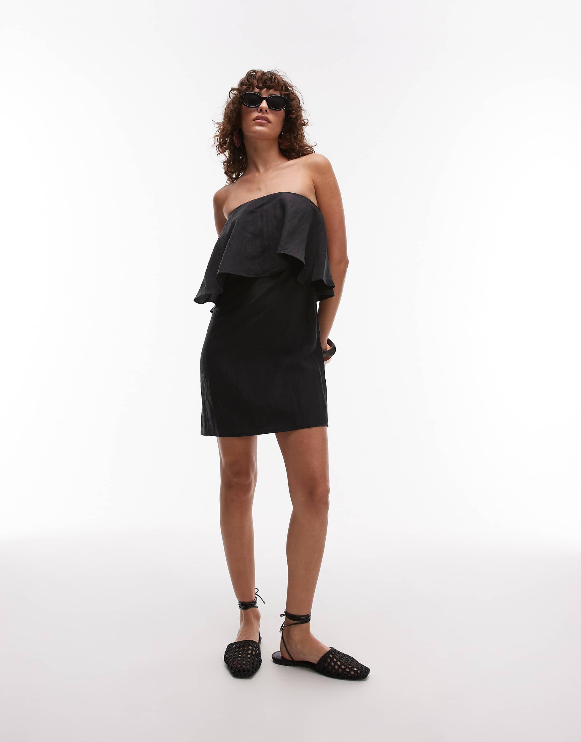 Mango Frill Overlay Mini Dress With Detachable Strap in Black | Lyst