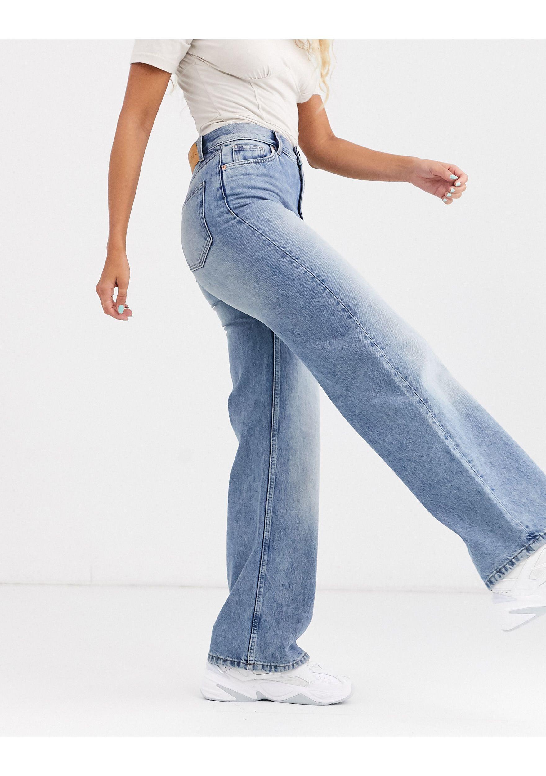 Monki Yoko Wide Leg Organic Cotton Jeans in Blue - Lyst