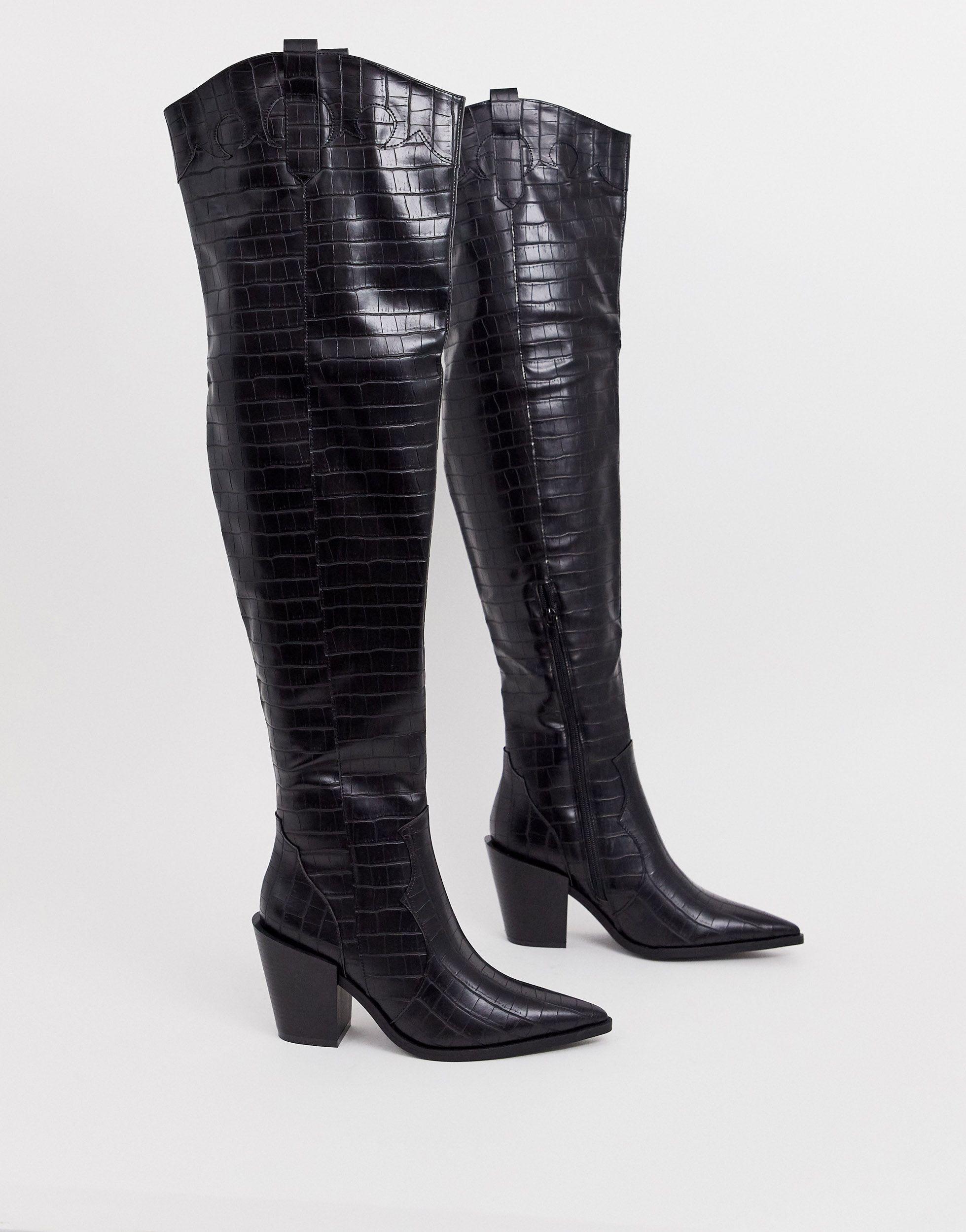 Cuissardes style western effet croco Truffle Collection en coloris Noir |  Lyst