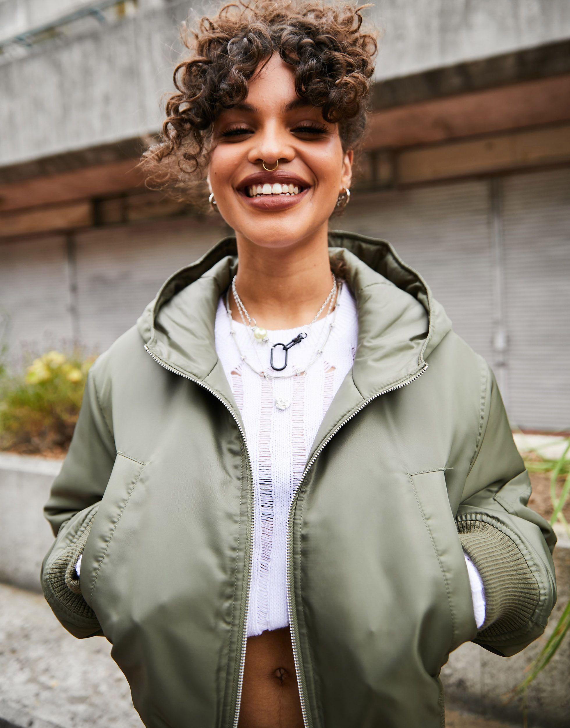 ASOS Cropped Bomber Jacket in Green | Lyst
