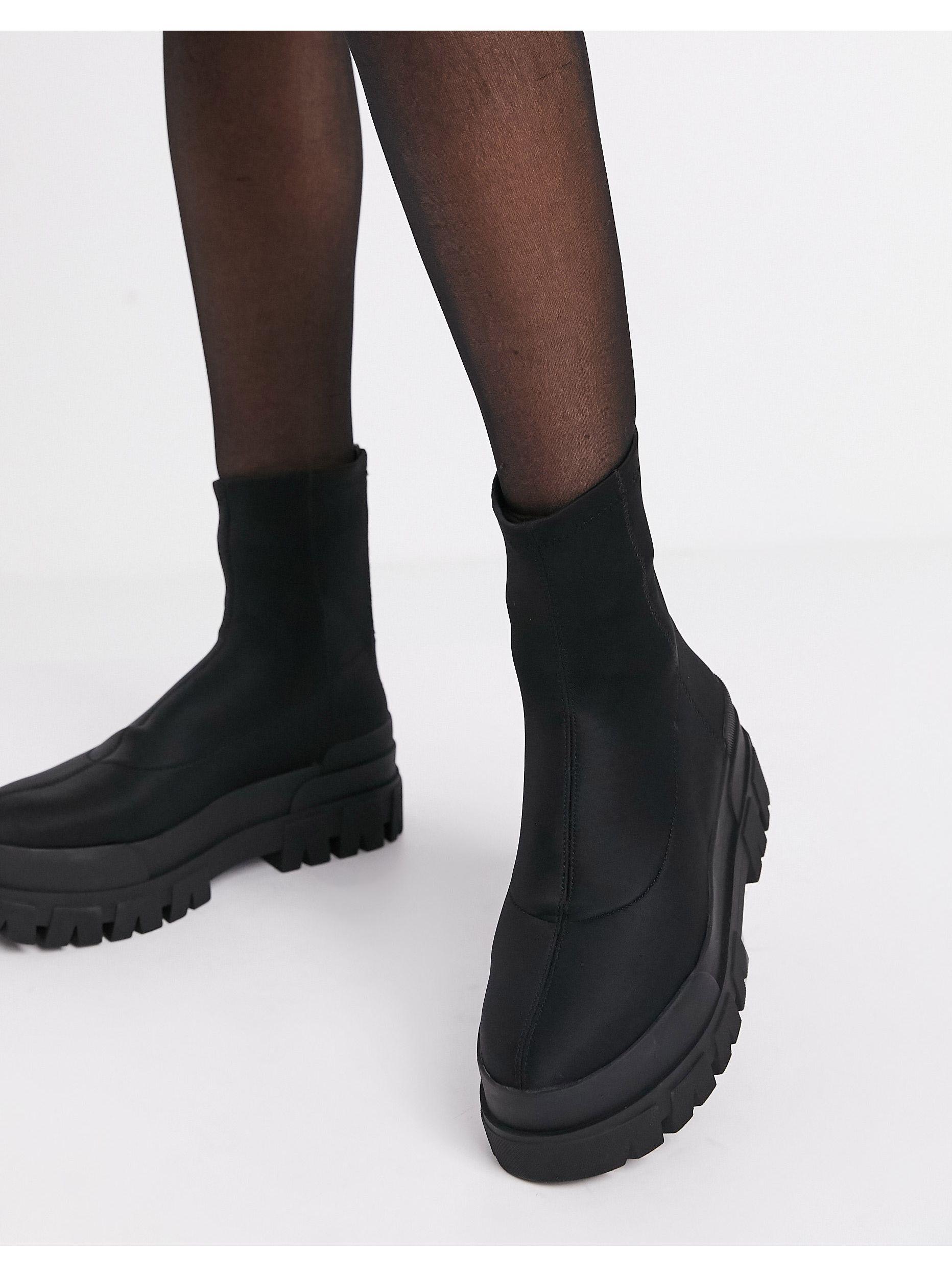 Bershka Chunky Sole Sock Boot in Black | Lyst