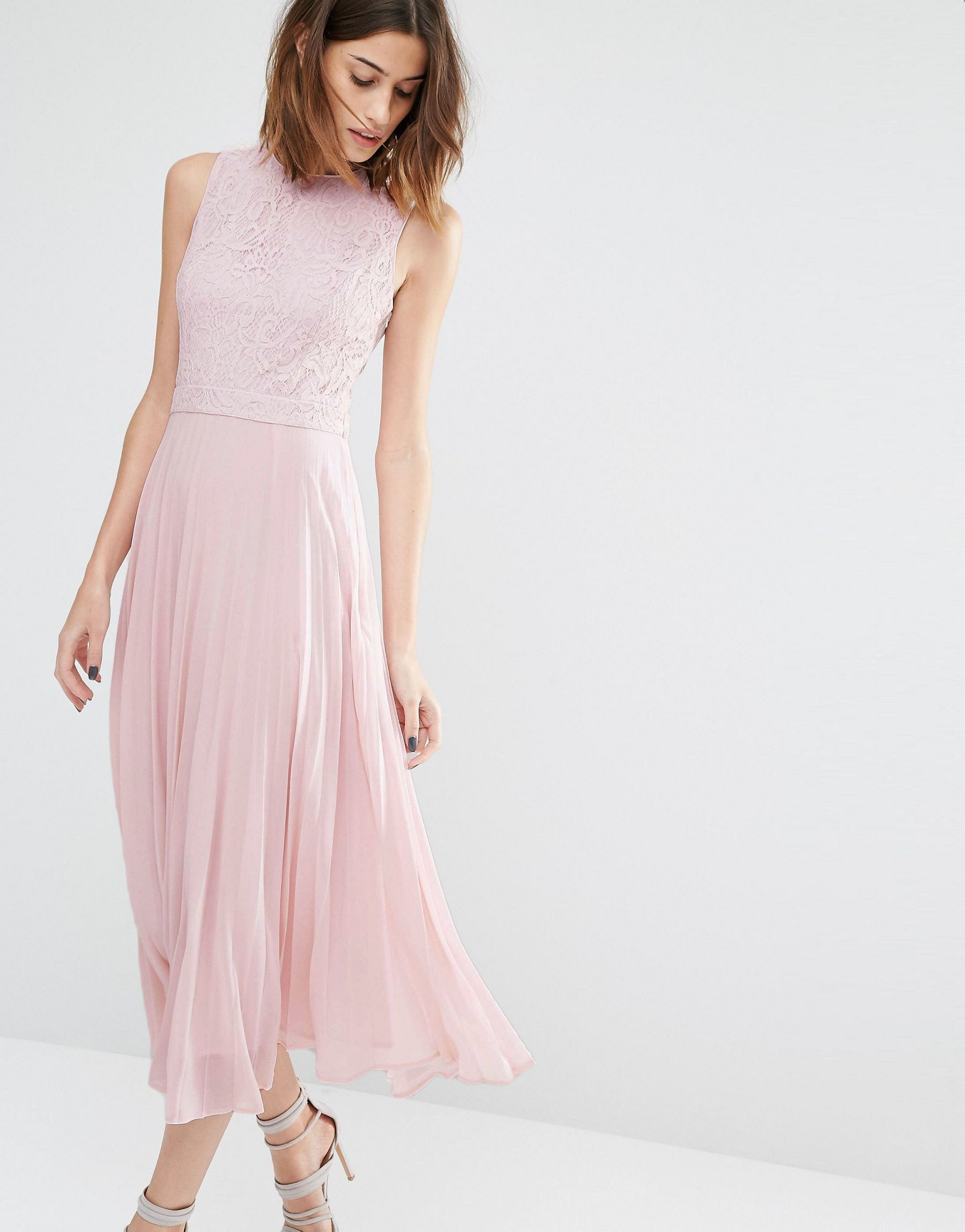 warehouse pink pleated dress