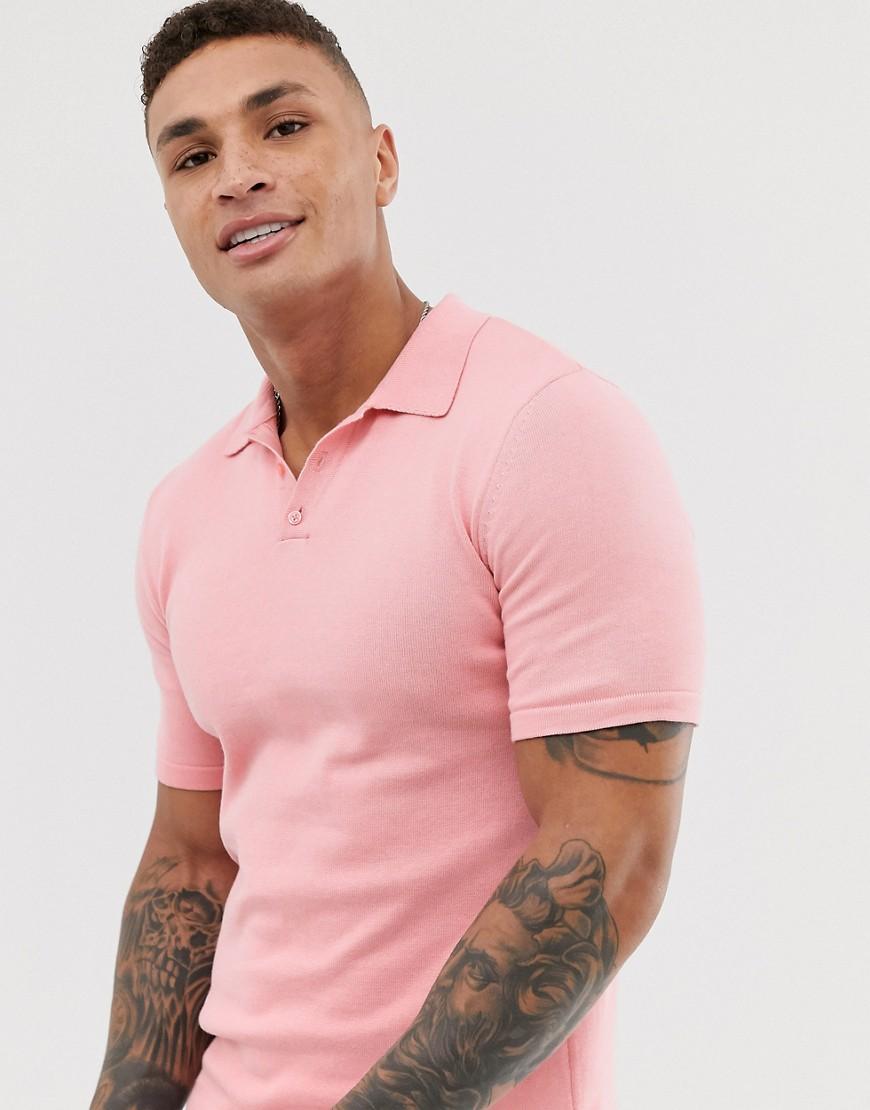 ASOS Knitted Polo Shirt in Pink for Men | Lyst