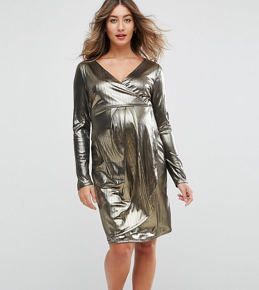 New Look Synthetic Shimmer Wrap Dress in Gold (Metallic) | Lyst Canada