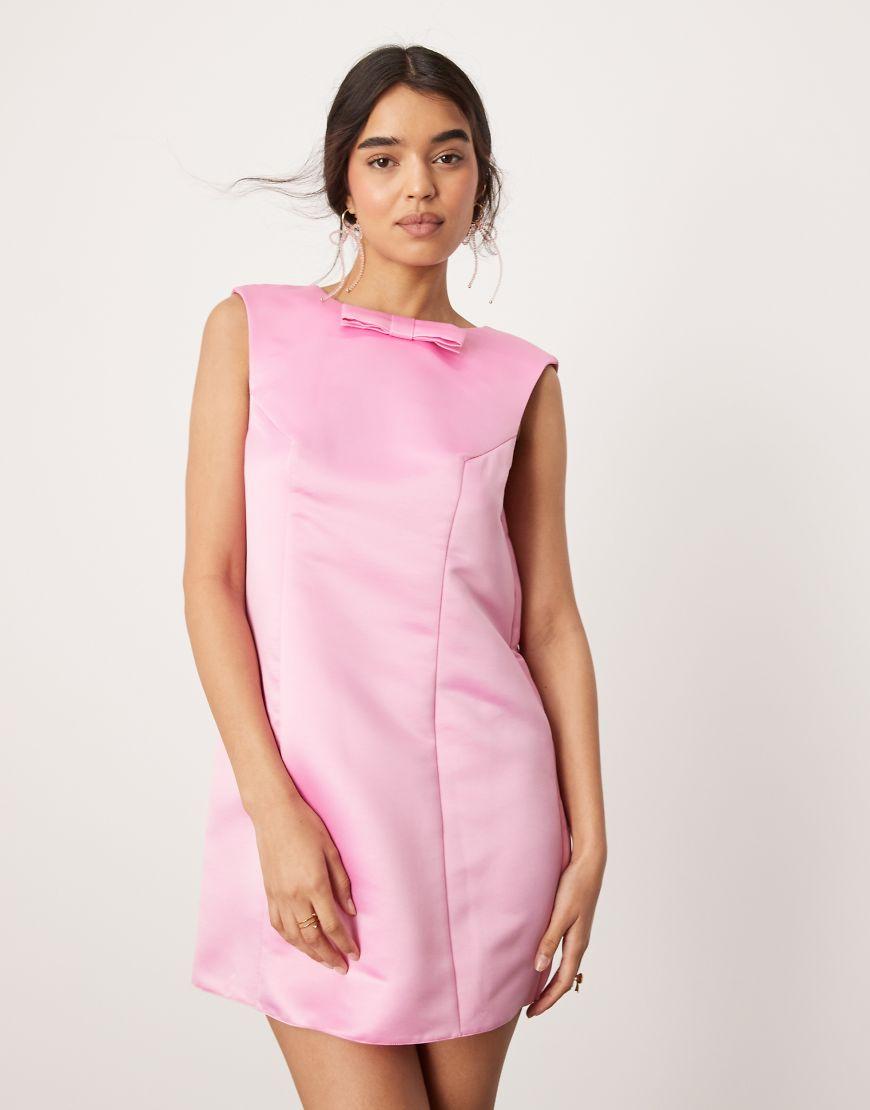 ASOS Structured Satin Mini Shift Dress With Bow in Pink Lyst UK