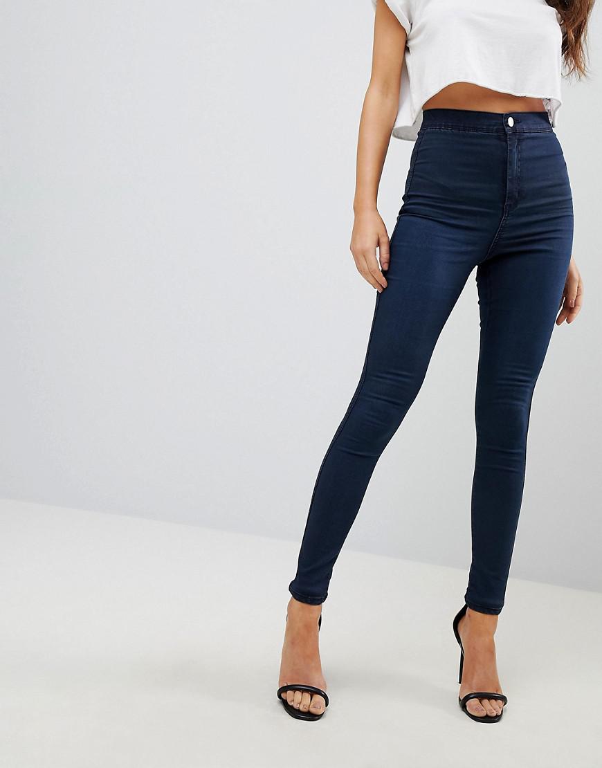 Lyst Asos Rivington High Waisted jeggings In Dark Wash in Blue