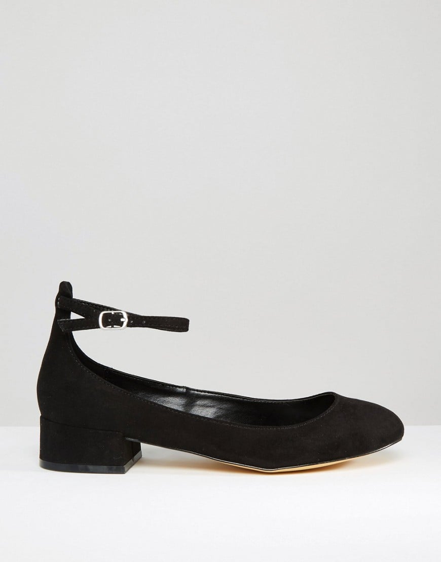 Blink Ankle Strap Low Heeled Ballerina Shoes in Black | Lyst