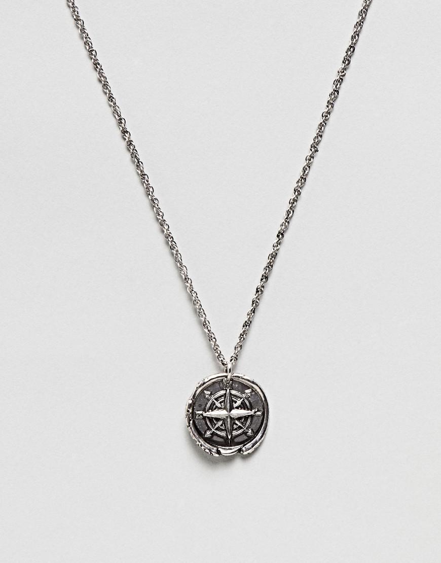 ASOS Necklace With Compass Coin In Burnished Silver Tone in Metallic ...