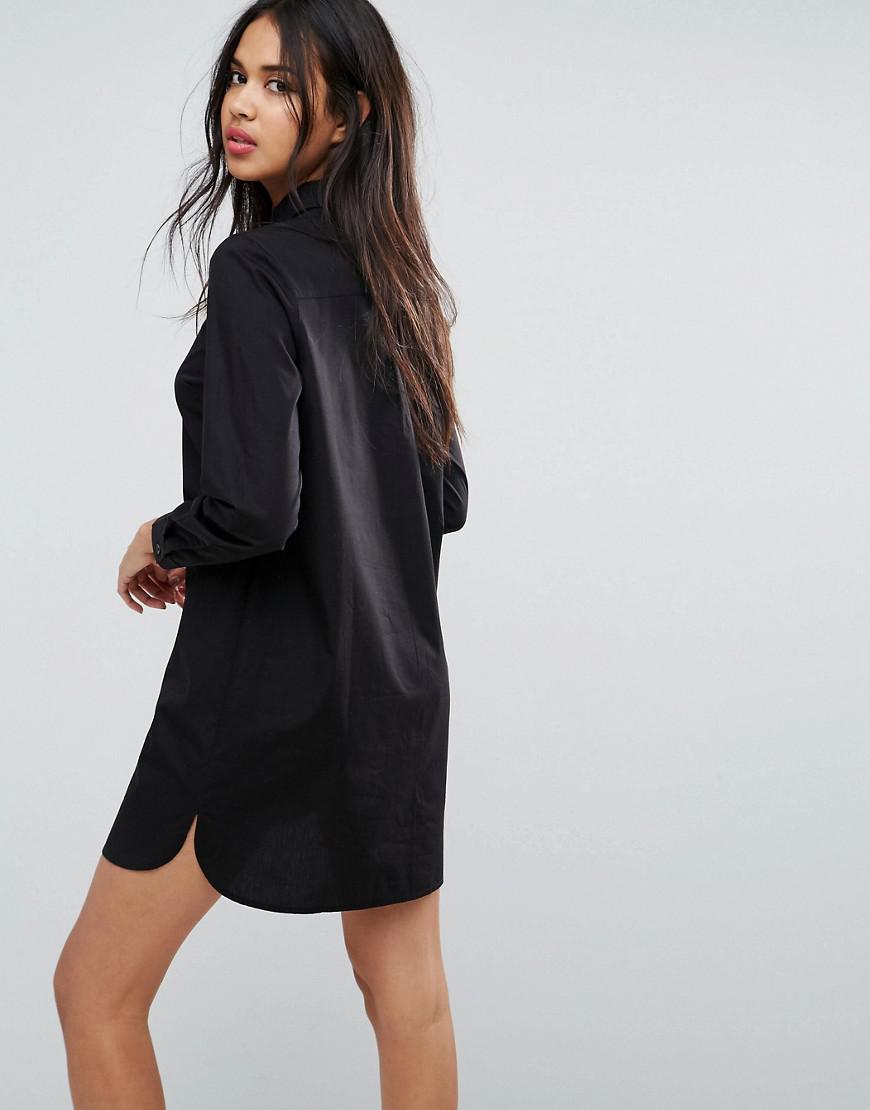 Lyst - Asos Cotton Mini Shirt Dress in Black