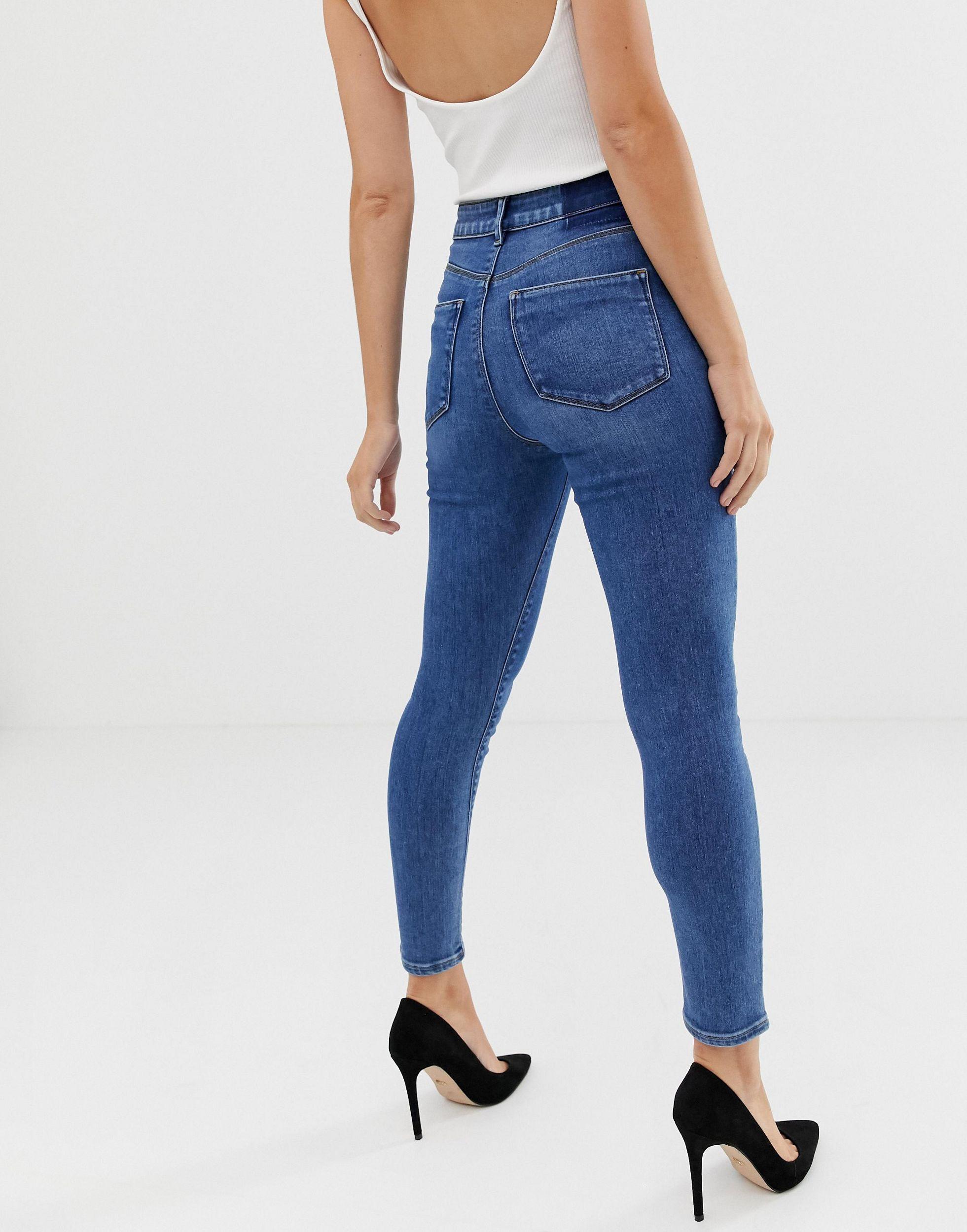 ASOS Denim Asos Design Petite Ridley High Waisted Skinny Jeans In Mid ...