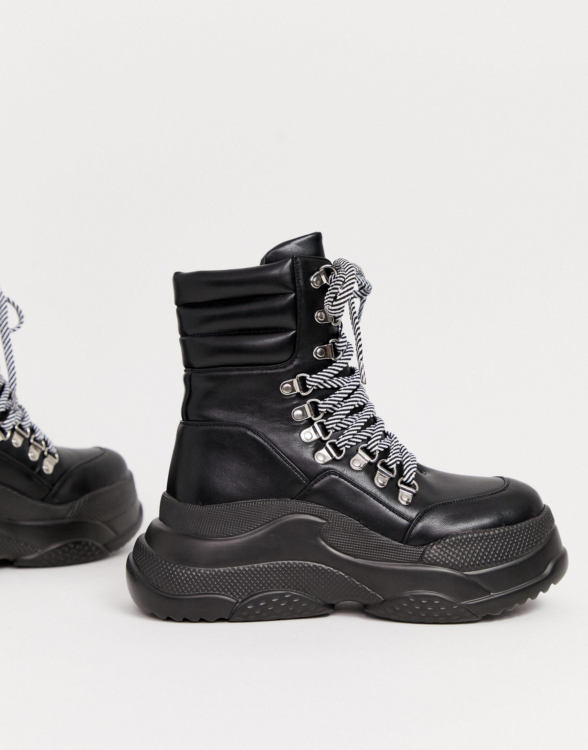 Black Chunky Lace Up Hiker Boot 
