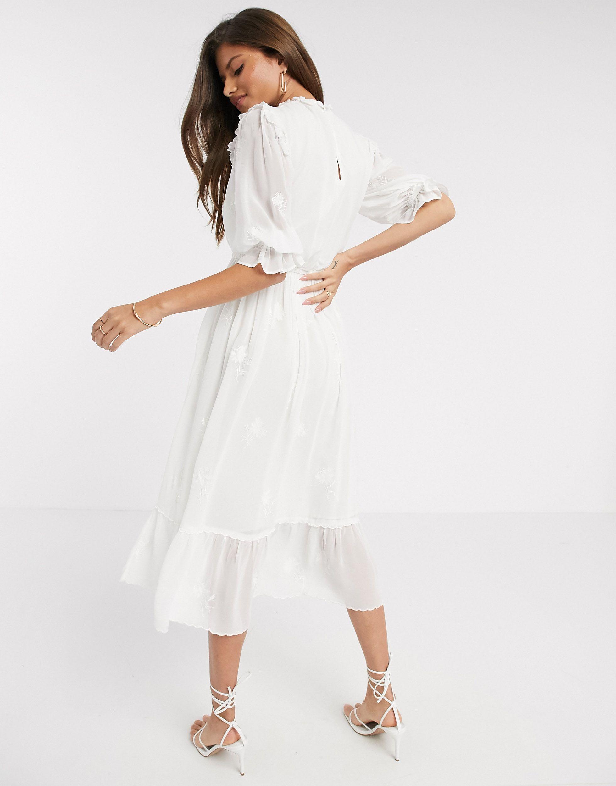 river island white non print tie shirt midi dress