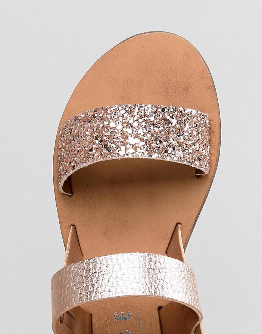Office Honey Rose Gold Glitter Flat Sandals in Metallic | Lyst