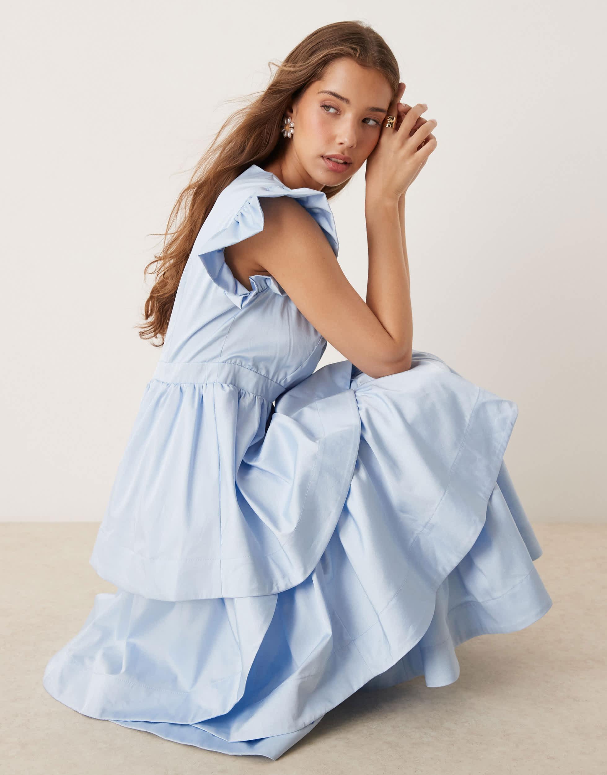 sister party blue dress Sister Jane Plunge Tiered Midaxi Dress in Blue