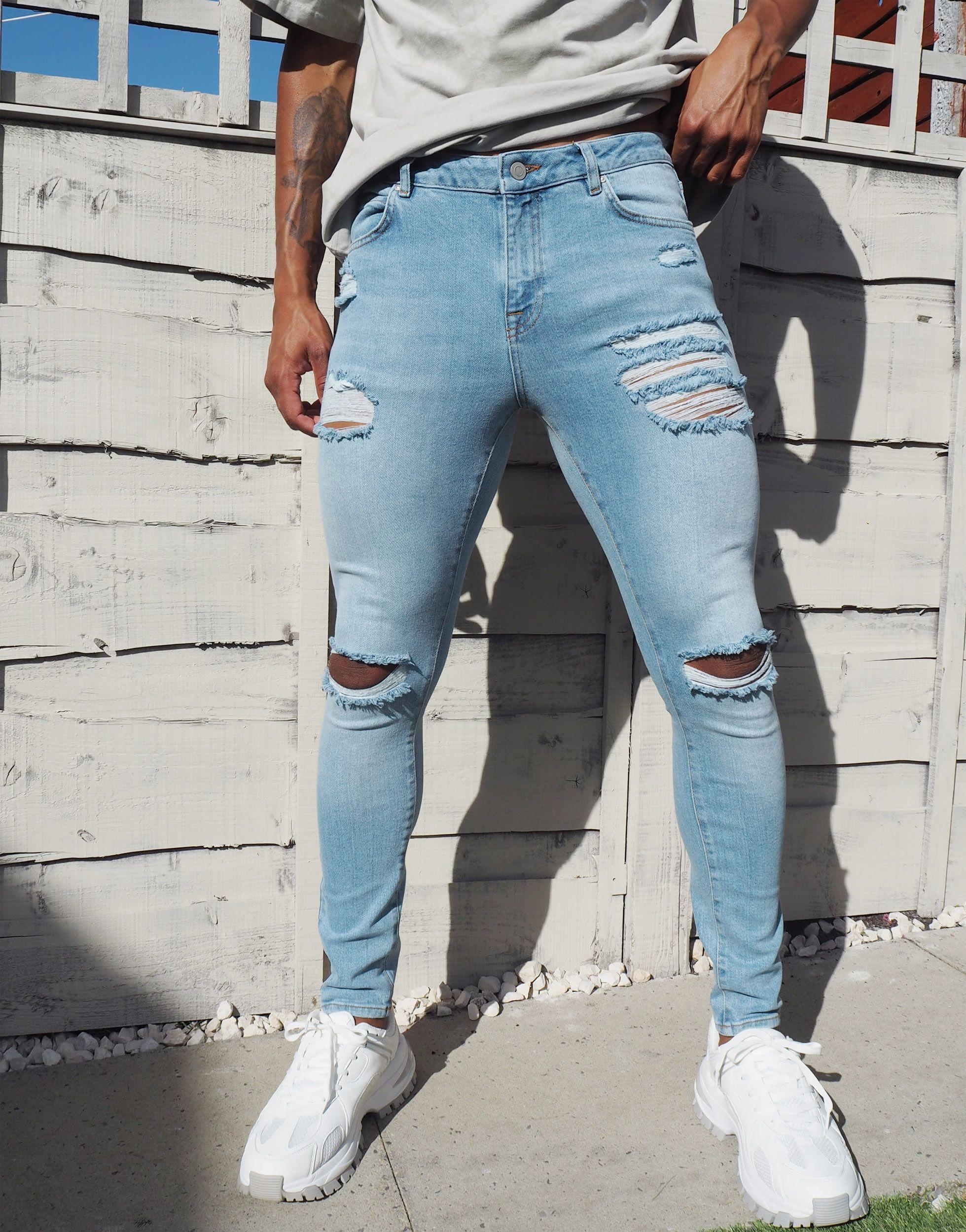 Vaqueros azules muy elásticos con lavado claro, roturas marcadas y detalles  ASOS de Denim de color Azul para hombre | Lyst