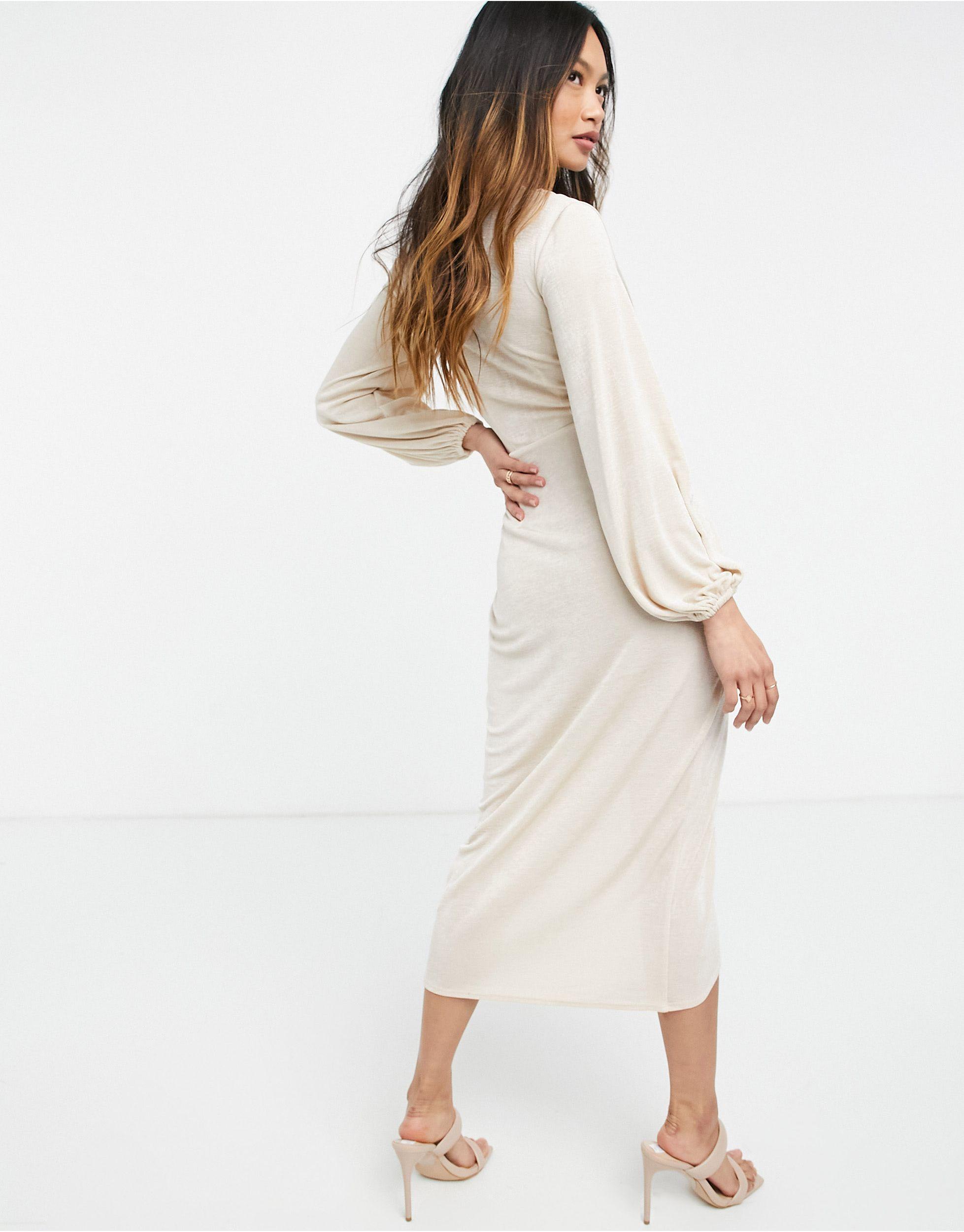Closet Twist Wrap Front Jersey Wrap Dress in Natural | Lyst