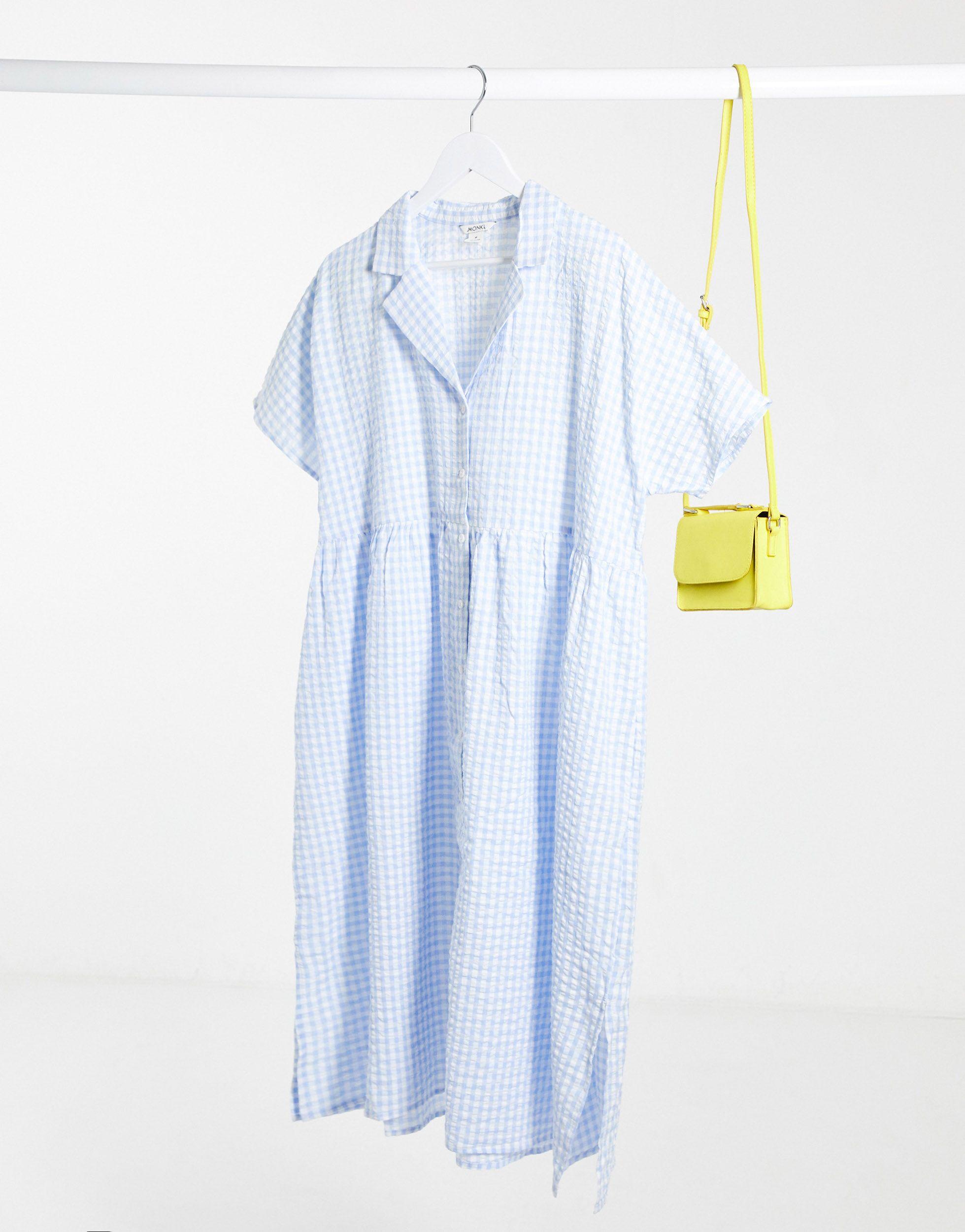 Monki ulrica gingham print oversize dress in blue Outlet